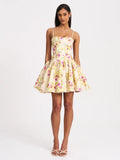VALDA YELLOW AND PINK LINEN MINI DRESS