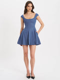 SADA PLEATED DENIM MINI DRESS