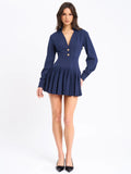 VALARIE NAVY BLUE DENIM STYLE PLEATED MINI DRESS