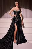 MICRO CRYSTAL STRAPLESS SATIN GOWN