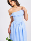 REINA BLUE DROP WAIST CORSET MIDI DRESS