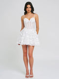 PAMILA WHITE FLORAL MESH MINI DRESS