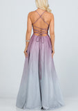 LACE UP GLITTER OMBRÉ GOWN