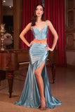 TWO PIECE SATIN FITTED GOWN