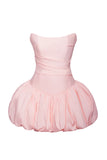 OLETTA PINK CORSET STRAPLESS BUBBLE HEM MINI DRESS