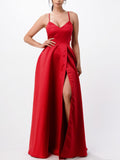 SPAGHETTI STRAP SATIN A LINE GOWN