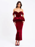 Abigail Velvet Bubble Hem Peplum Maxi Dress