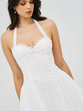 JOANNA WHITE EYELET HALTER MINI DRESS