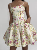 VALDA YELLOW AND PINK LINEN MINI DRESS