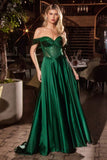 STRAPLESS BEADED SATIN A LINE GOWN