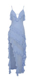 THEODORA BLUE RAYON RUFFLE MAXI DRESS