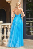 OCEAN BLUE LAYERED TULLE GOWN