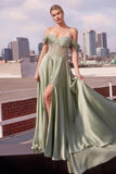 STRAPLESS BEADED SATIN A LINE GOWN