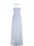Qianna Baby Blue Peplum Top Drop Waist Chiffon Gown