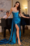 MICRO CRYSTAL STRAPLESS SATIN GOWN