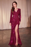 LONG SLEEVE SEQUIN FITTED DRESS