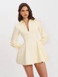 Obelia Off White Long Sleeve Polo Mini Dress