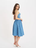 ZADIE COTTON DENIM FLOWER MIDI DRESS