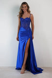 EMBELLISHED LACE AND SATIN FITTED GOWN