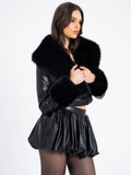 Ziah Cropped Leather Jacket with Fur Collar