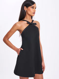 CAITLIN BLACK SATIN TRIM BOW MINI DRESS