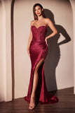 FITTED STRAPLESS LACE & SATIN GOWN