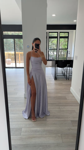 Raegan Taro Purple Jacquard Rouched Maxi Dress