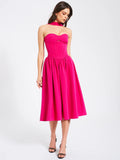 FUCHSIA HALTER NECK CORSET MIDI SUNDRESS