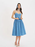 ZADIE COTTON DENIM FLOWER MIDI DRESS