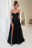 BLACK LACE UP GLITTER BALL GOWN