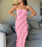 RUFFLE STRETCH MAXI DRESS