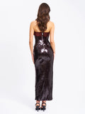 QADIRA BURGUNDY BROWN SEQUIN MAXI DRESS