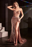 STRAPLESS SEQUIN FITTED CORSET GOWN