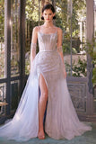 BEADED LIGHT BLUE GOWN & REMOVABLE TULLE OVERSKIRT