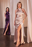 HALTER SATIN FITTED DRESS