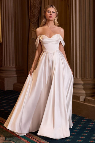 OFF WHITE OFF SHOULDER COWL NECK A LINE GOWN