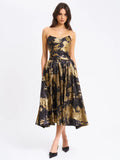 SAANVI GOLD TIE DYE BRONZING STRAPLESS DROP WAIST MIDI GOWN