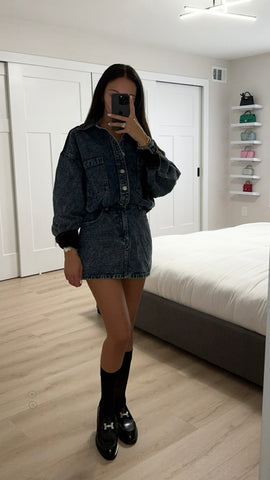 BUTTON UP DENIM MINI DRESS