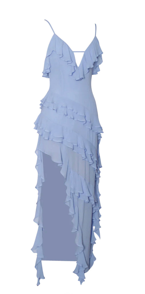 THEODORA BLUE RAYON RUFFLE MAXI DRESS – SHOP DDMINE