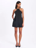 CAITLIN BLACK SATIN TRIM BOW MINI DRESS