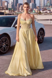 STRAPLESS BEADED SATIN A LINE GOWN