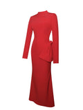 Radha Red Backless Longsleeve Maxi Dress with Bow