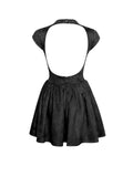 JACQUELINE BACKLESS BLACK PUFFY SUEDE MINI DRESS