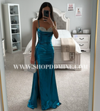 FITTED TEAL METALLIC GOWN