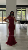 Burgundy mesh cap sleeve mermaid gown