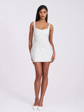 Tais Pearl Beaded Cocoon Shape Sleeveless Mini Dress