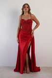 EMBELLISHED LACE AND SATIN FITTED GOWN