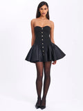 KADEN BLACK DROP WAIST MINI PUFFY DRESS