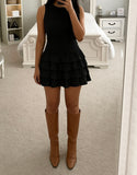 SLEEVELESS SMOCKED MINI DRESS WITH RUFFLE