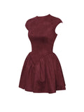 JACQUELINE BACKLESS BURGUNDY PUFFY SUEDE MINI DRESS